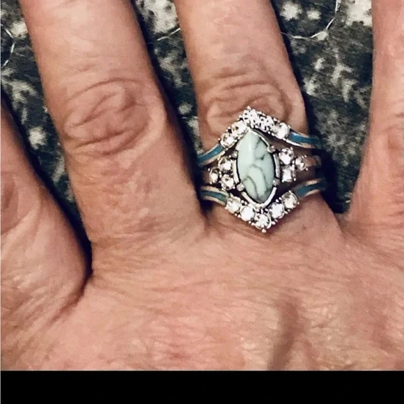 New 3pcs/set Turquoise Exquisite Moissanite Anniversary Party Ring - Picture 12 of 16